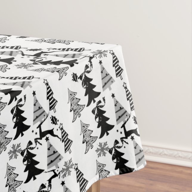 Toalha De Mesa Tablecloth de Natal, Árvores de Natal Feliz, Preto (Posição Original)