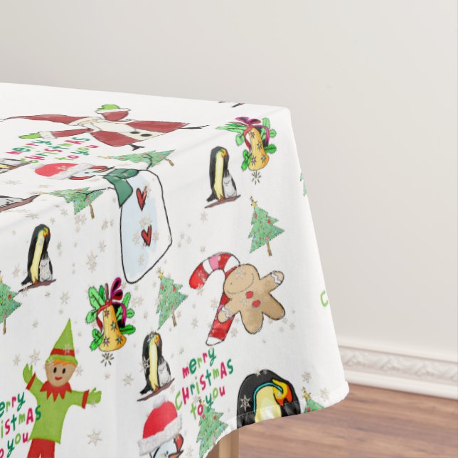 Toalha De Mesa Tablecloth de Natal, Pinguim, Snowman, Elf (Posição Original)