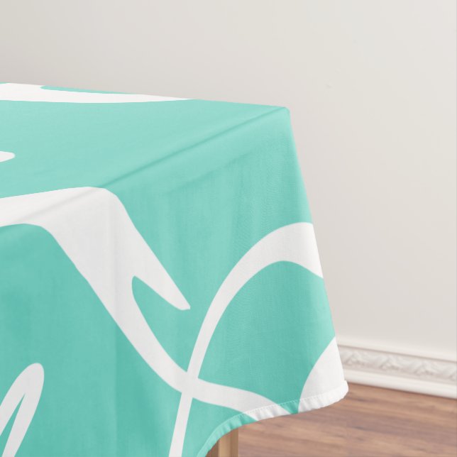 Toalha De Mesa Tablecloth de Padrão Branco e Teal (Posição Original)