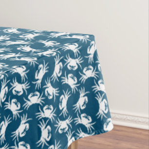 Toalha De Mesa Tablecloth de Padrão de Caranguejo Branco e Azul