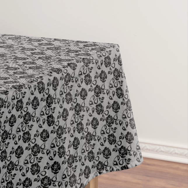 Toalha De Mesa Tablecloth de Rosa de Fishnet Preto Faux (Posição Original)