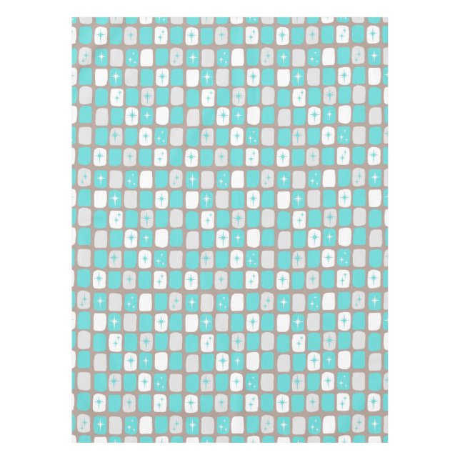 Toalha De Mesa Tablecloth de Starbursts Retro Turquoise *impressã (Frente)
