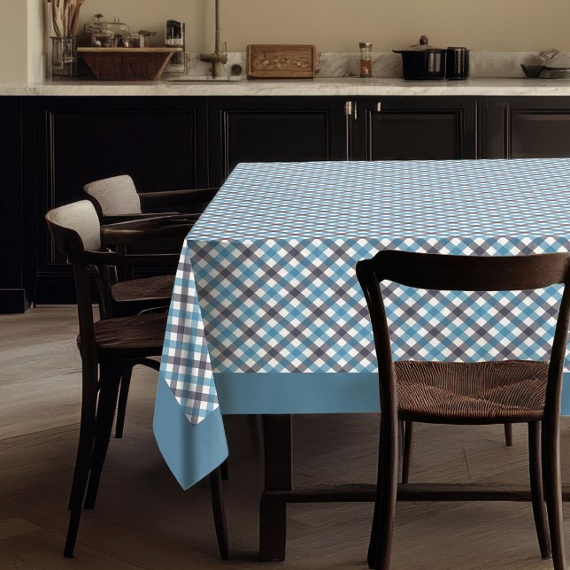 Toalha De Mesa Tablecloth de Xadrez Azul Suave e Marinho para Eve (Soft Blue and Navy Plaid Tablecloth for Events)