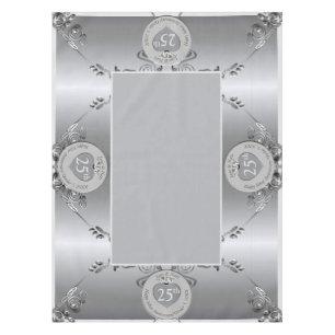Toalha De Mesa Tablecloth do 25 Silver Wedding Anniversário 52"x7