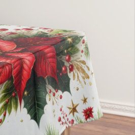 Toalha De Mesa Tablecloth Dourada da Poinsettia Vermelha Natal