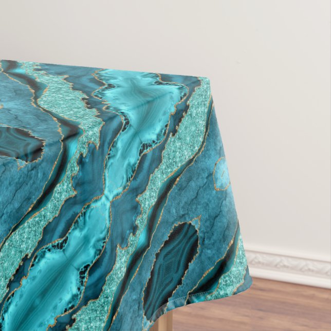 Toalha De Mesa Tablecloth Dourada de Mármore Azul Teal (Posição Original)