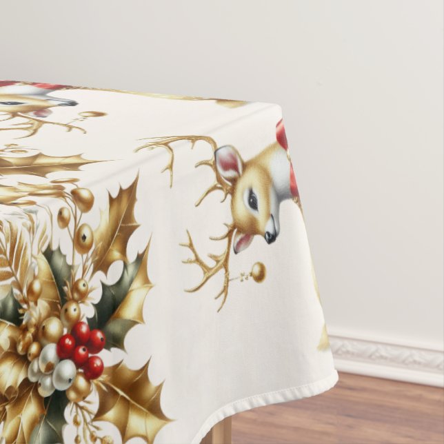 Toalha De Mesa Tablecloth Dourada Reindeer Holiday (Posição Original)