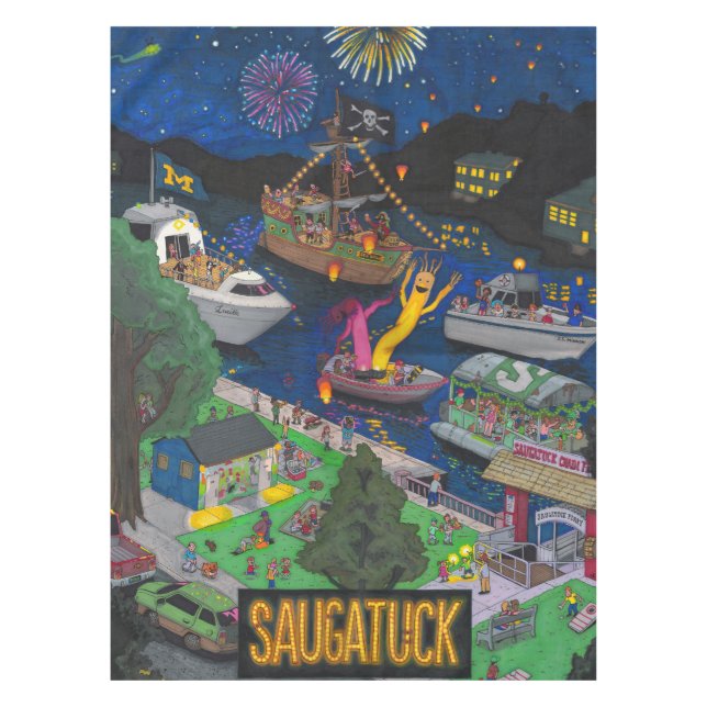 Toalha De Mesa Tablecloth ENORME do algodão de Saugatuck (noite) (Frente)