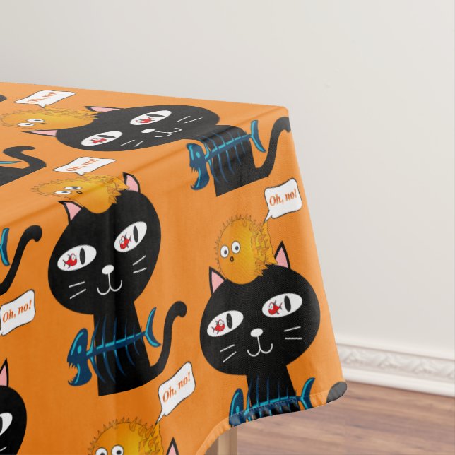 Toalha De Mesa Tablecloth Orange Black Cat Fisbones (Posição Original)