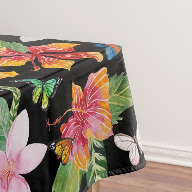 Toalha De Mesa Tablecloth preto das flores tropicais (Posição Original)