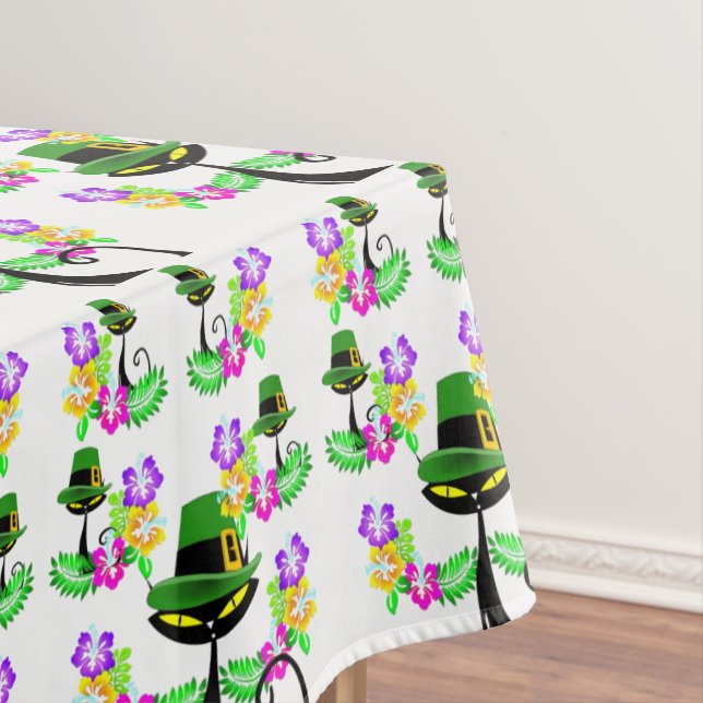 Toalha De Mesa Tablecloth Saint Patrick's Day Cat Floral (Posição Original)