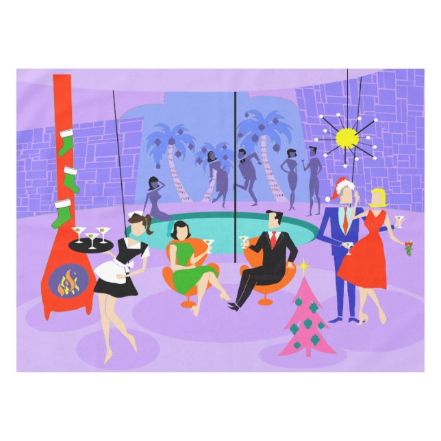 Toalha De Mesa Tablecloth tropical retro da festa de Natal (Frente (Horizontal))