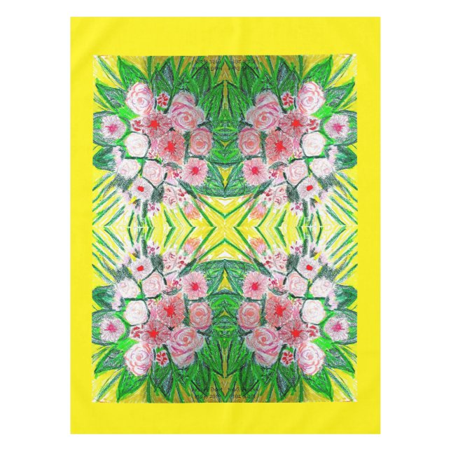 Toalha De Mesa Tablecloth Verde, Rosa, Amarelo. (Frente)