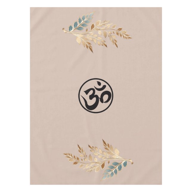 Toalha De Mesa Tablecloth with Beige Background, Golden Branches, (Frente)