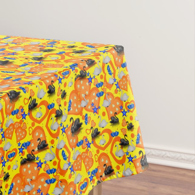 Toalha De Mesa Tablecloth Yellow Orange Hearts Swan (Posição Original)