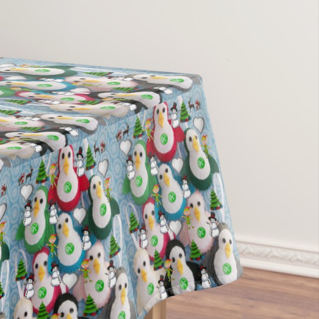 Toalha De Mesa Tableta de Natal, Feliz Natal, Pinguim (Posição Original)
