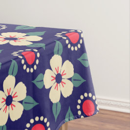 Toalha De Mesa Tablete Azul marinho com Flores de Creme