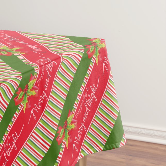 Toalha De Mesa Tablete brilhante feliz verde-vermelho riscado (Posição Original)