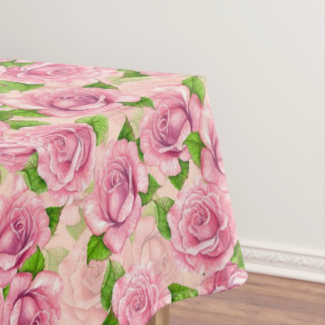 Toalha De Mesa Tablete de padrão de rosas de aquarelas rosa (Posição Original)