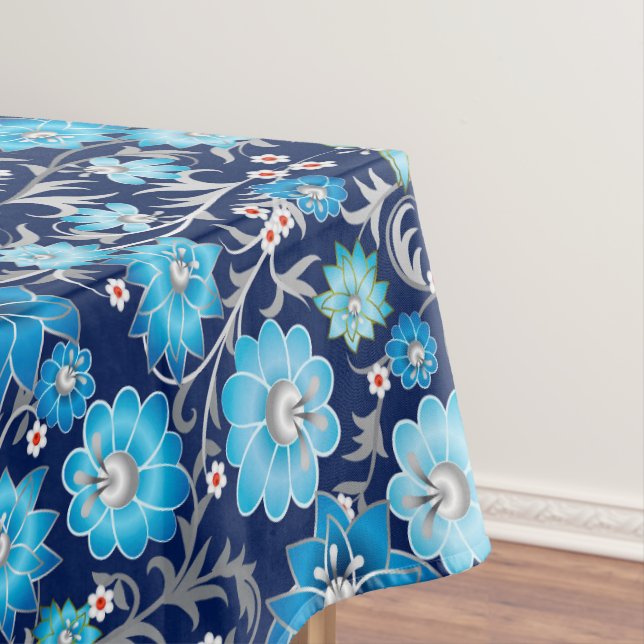 Toalha De Mesa Tablete floral azul prateado (Posição Original)