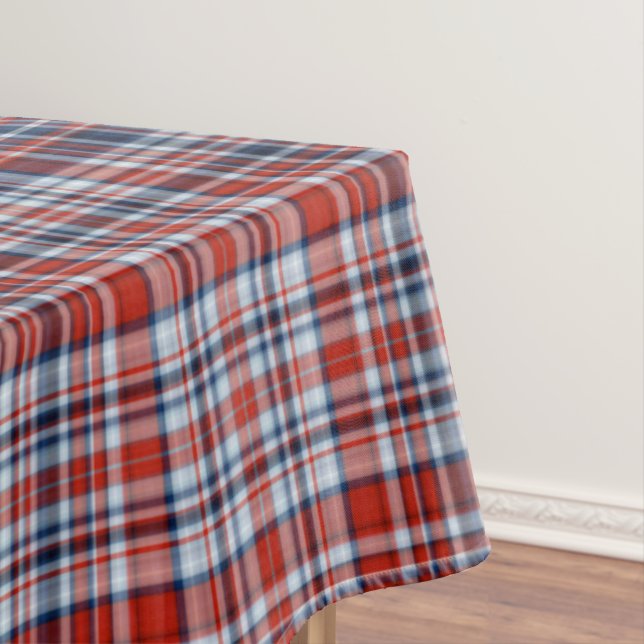 Toalha De Mesa Tartan branco e azul vermelho (Posição Original)