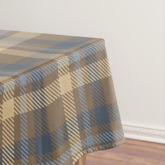 Toalha De Mesa Tartan - Cores castanho, azul e areia (Posição Original)