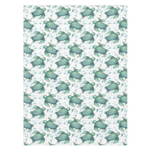 Toalha De Mesa tartaruga marinha em aquarela padrão verde azul an