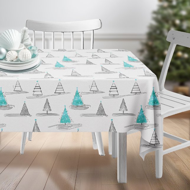 Toalha De Mesa Teal Christmas Tree Pattern#5 ID1009 (Criador carregado)