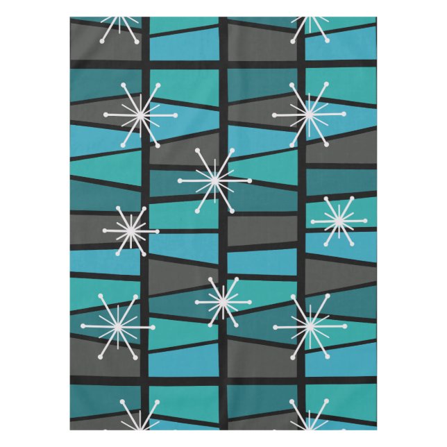 Toalha De Mesa Teal Geométrico de Abstrato Turquoise MCM (Frente)