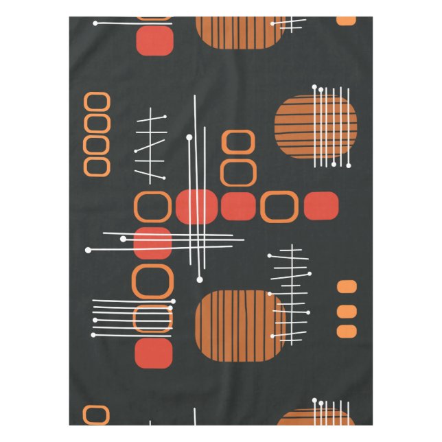 Toalha De Mesa Tecido Abstrato Atômico Preto Laranja Queimado (Frente)