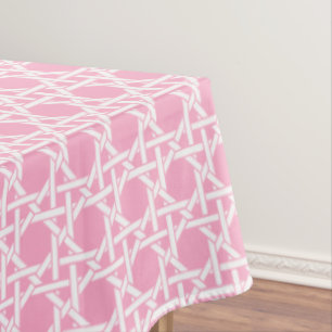 Toalha De Mesa Tecido de Cana Branco e Rosa
