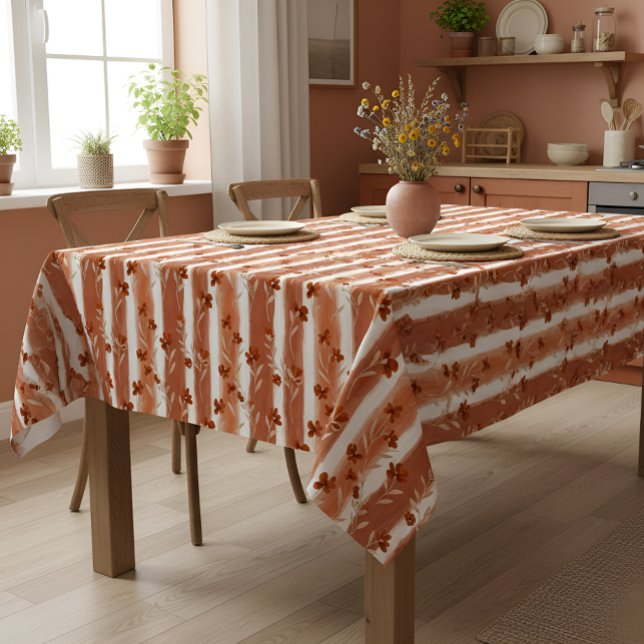 Toalha De Mesa Terracotta Wildflower Vertical Stripe Boho Pattern (Criador carregado)