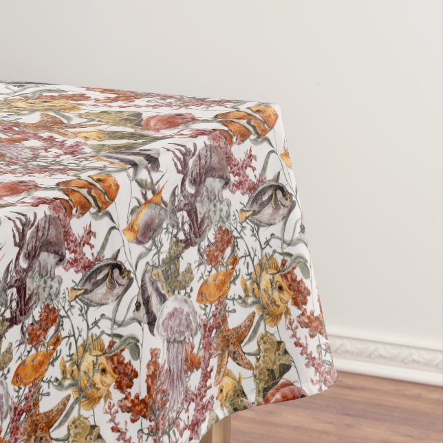 Toalha De Mesa Teste padrão 2 da vida marinha da aguarela (Posição Original)