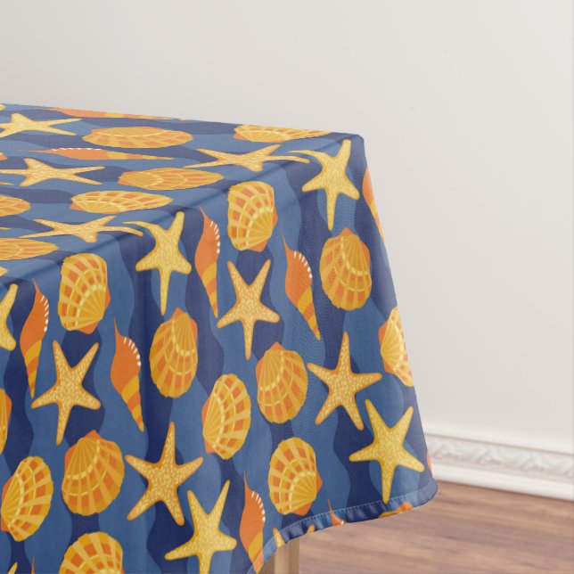 Toalha De Mesa Teste padrão azul e alaranjado do Seashell (Posição Original)
