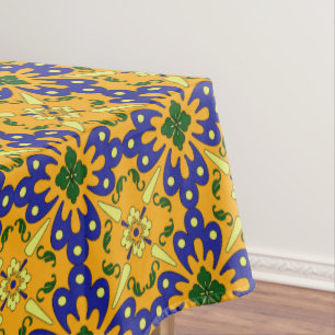 Toalha De Mesa Teste padrão azul e amarelo alaranjado do azulejo