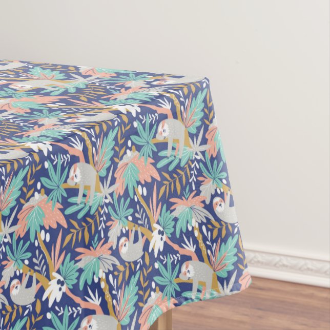 Toalha De Mesa Teste padrão azul tropical da preguiça (Posição Original)