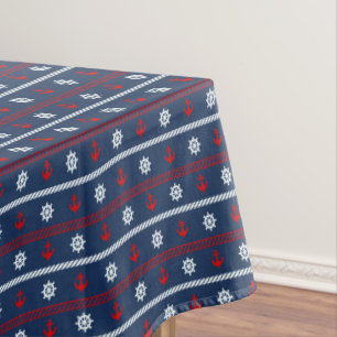 Toalha De Mesa Teste padrão branco e azul vermelho do oceano