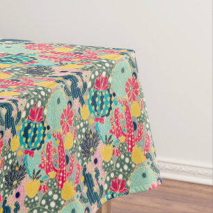 Toalha De Mesa Teste padrão colorido do cacto das bolinhas