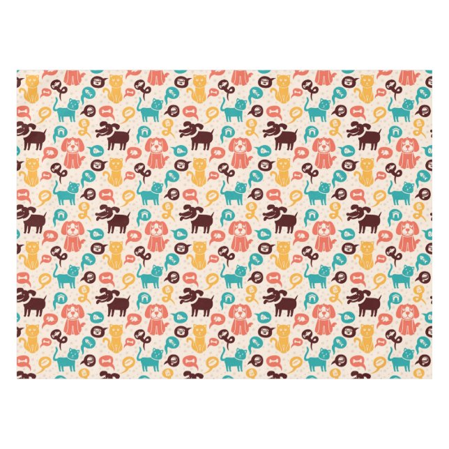 Toalha De Mesa Teste padrão com gatos e os cães engraçados (Frente (Horizontal))
