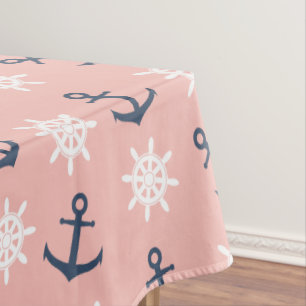 Toalha De Mesa Teste padrão coral náutico da âncora e da roda