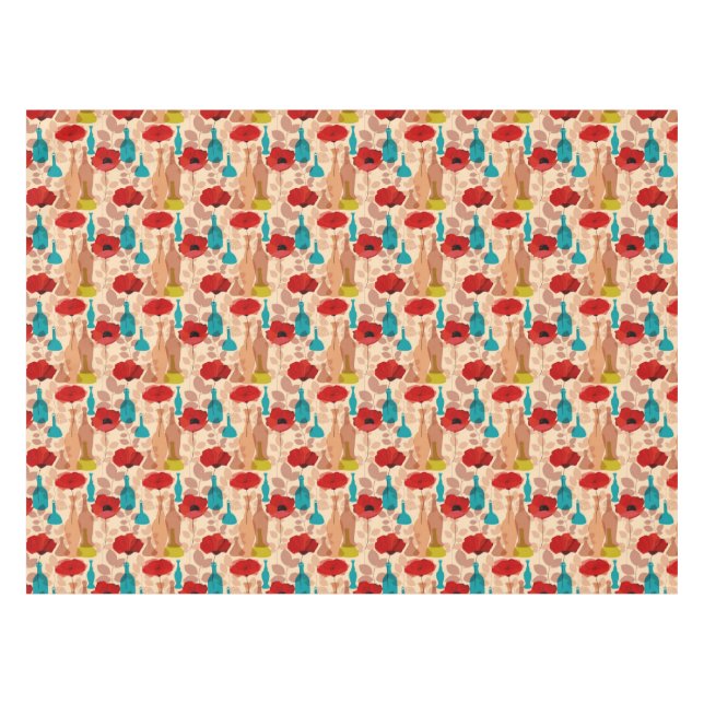 Toalha De Mesa Teste padrão das flores, dos vasos e das garrafas (Frente (Horizontal))