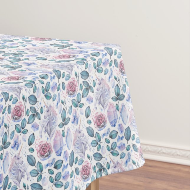 Toalha De Mesa Teste padrão dos cristais & dos rosas do unicórnio (Posição Original)