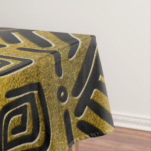 Toalha De Mesa Teste padrão dourado africano étnico no preto
