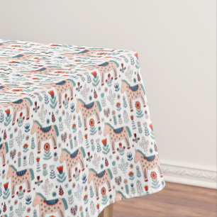 Toalha De Mesa Teste padrão escandinavo da arte popular do caval