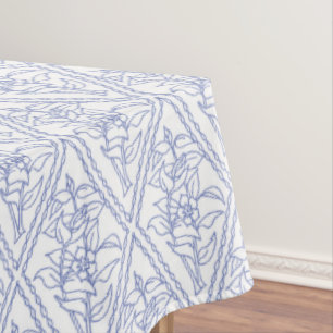 Toalha De Mesa Teste padrão floral branco azul do diamante da