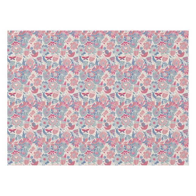 Toalha De Mesa Teste padrão floral com pássaro e borboleta (Frente (Horizontal))