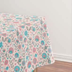 Toalha De Mesa Teste padrão floral da arte popular da cerceta &