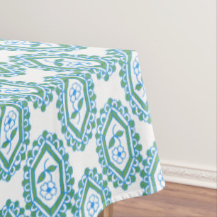 Toalha De Mesa Teste padrão floral da pervinca branca azul chiqu