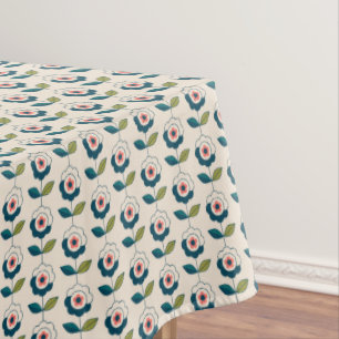Toalha De Mesa Teste padrão floral de turquesa retro