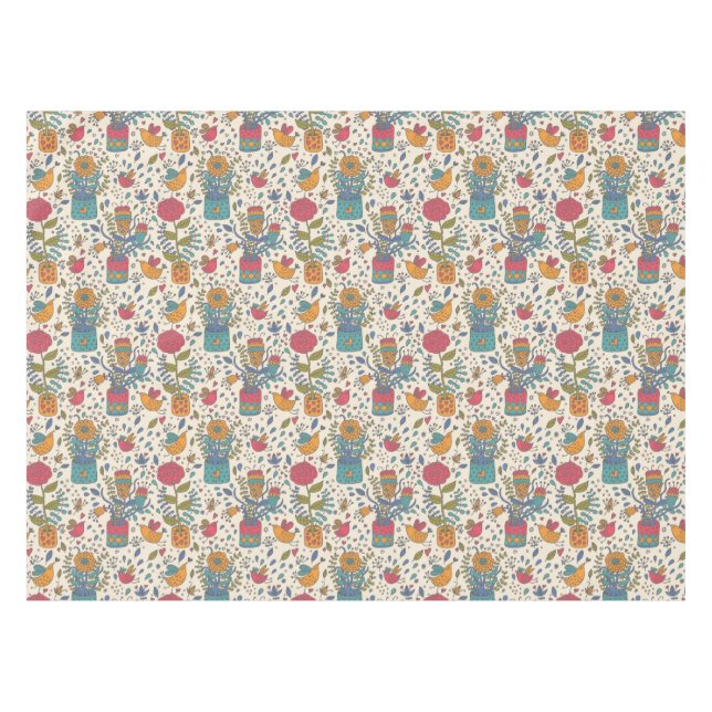 Toalha De Mesa Teste padrão floral dos desenhos animados com (Frente (Horizontal))